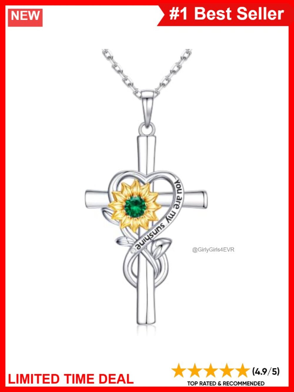 925 Sterling Silver Sunflower Birthstone Pendant Necklace Adjustable Chain